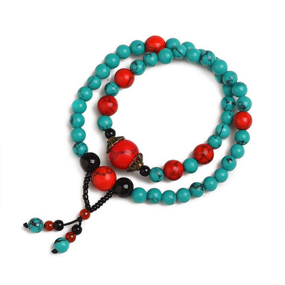 Mythstone Turquoise Black Onyx Red Turquoise Bead Protection Bracelet