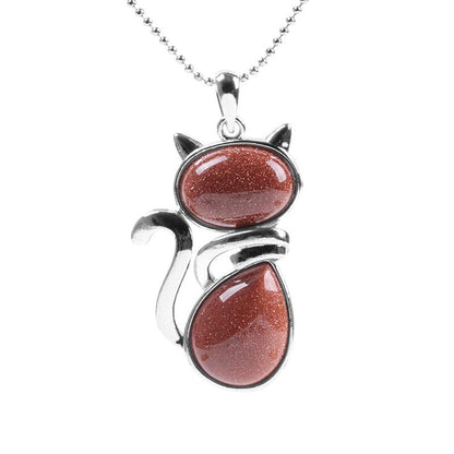 Mythstone Cat Pattern Natural Crystal Protection Necklace Pendant