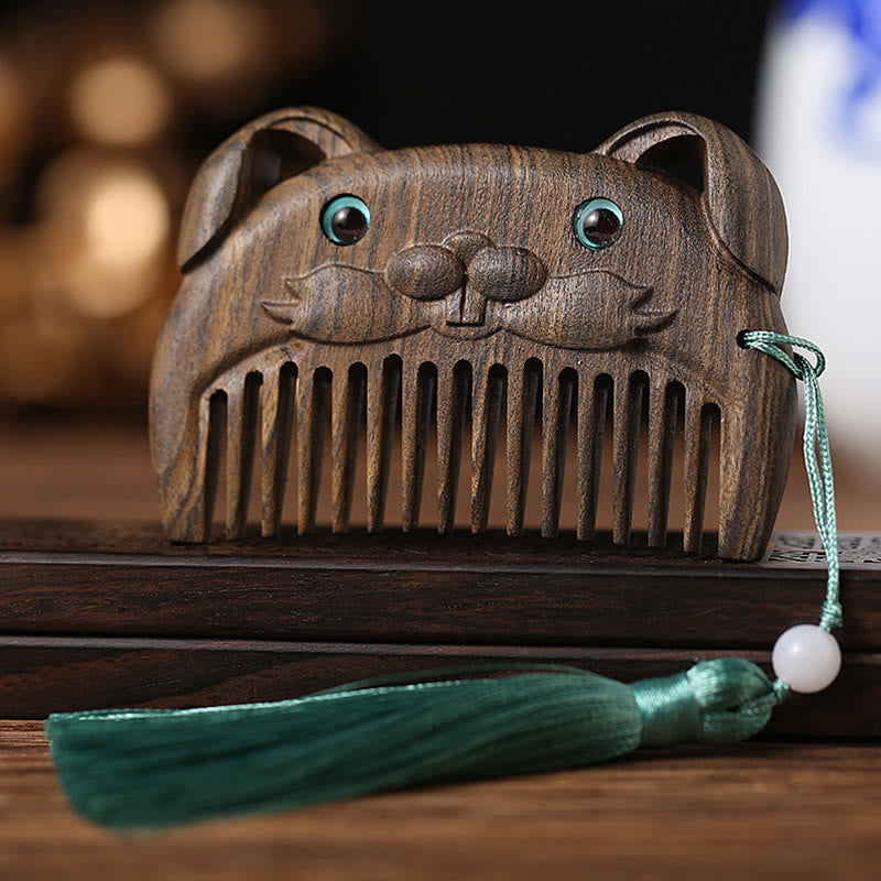 Mythstone Chinese Zodiac Green Sandalwood Peace Mini Portable Comb