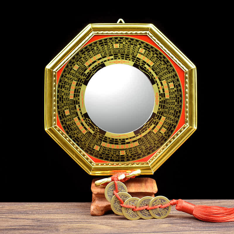 Mythstone Feng Shui Bagua Map Five-Emperor Coins Gourd Balance Living Room Energy Map Mirror