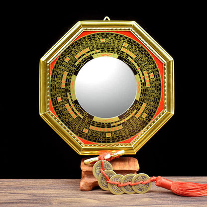 Mythstone Feng Shui Bagua Map Five-Emperor Coins Gourd Balance Living Room Energy Map Mirror