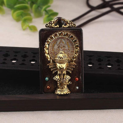 Mythstone Ebony Wood Elephant God of Fortune Buddha Blessing Necklace String Pendant