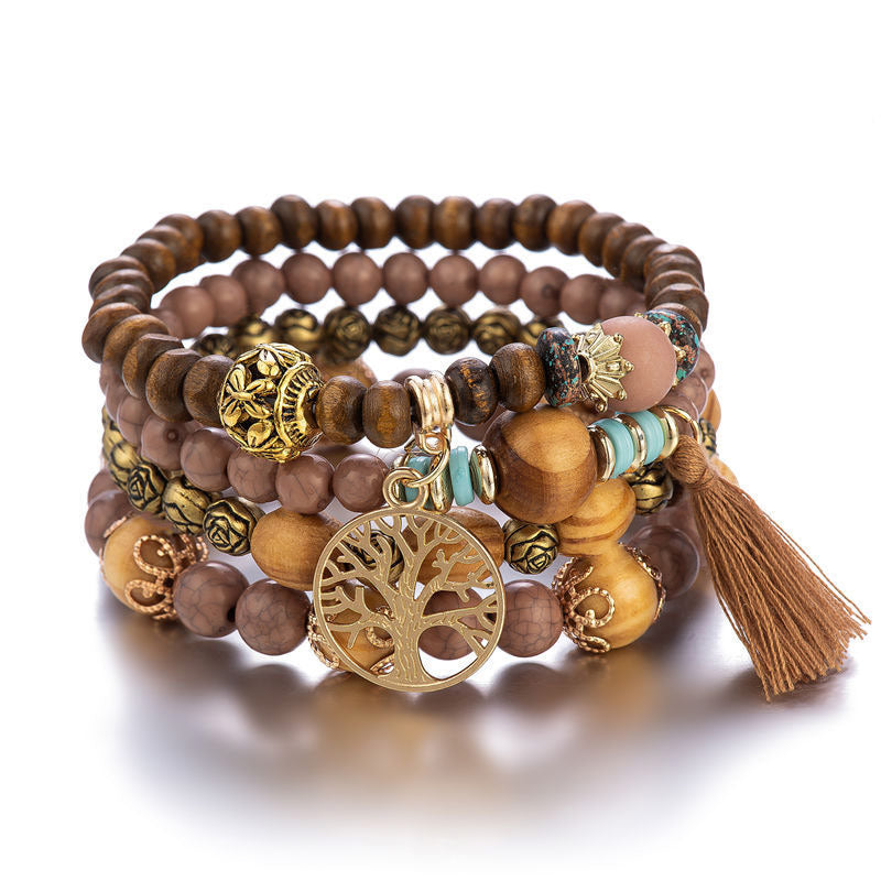 Mythstone Wenge Wood Layered Tree Tassel Healing Bracelet