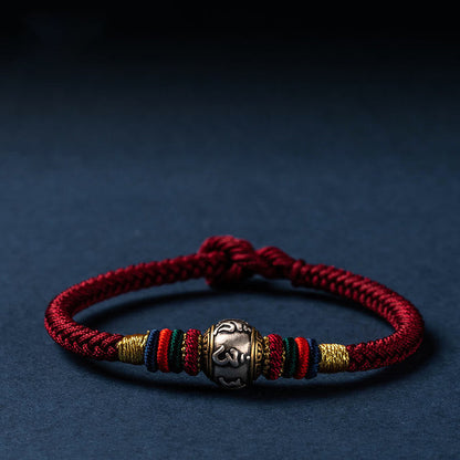 Pulsera trenzada con nudo King Kong y Om Mani Padme Hum hecha a mano en plata de ley 925 de Mythstone, protección de la suerte del Tíbet 