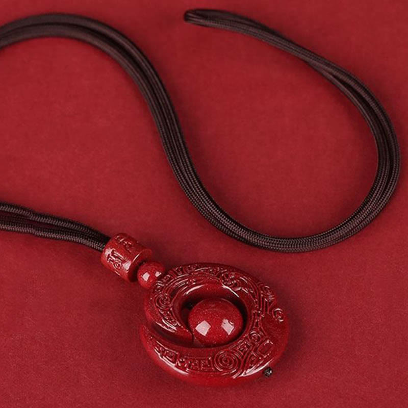 Mythstone One's Luck Improves Design Patern Natural Cinnabar Concentration Necklace Pendant