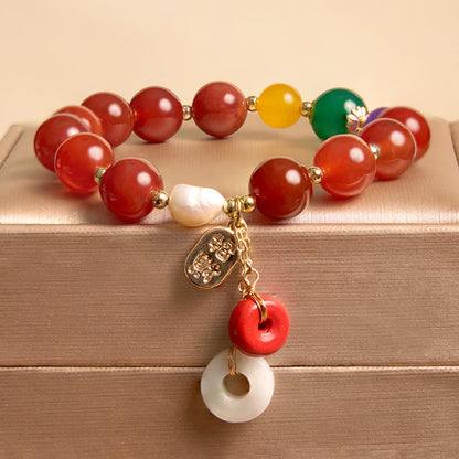 Mythstone Jade Red Agate Peace Buckle Charm Confidence Bracelet