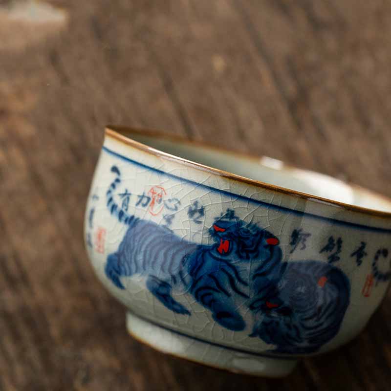 Mythstone Jingdezhen Hand Painted Cute Tiger Ceramic Teacup Kung Fu Tea Cup Bowl 140ml