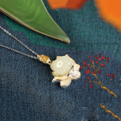 Mythstone White Jade Lotus Flower Happiness Necklace