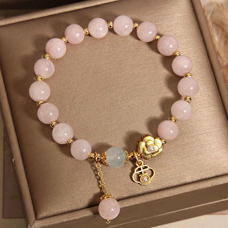 Pulsera de la suerte con flor de cristal rosa natural Mythstone