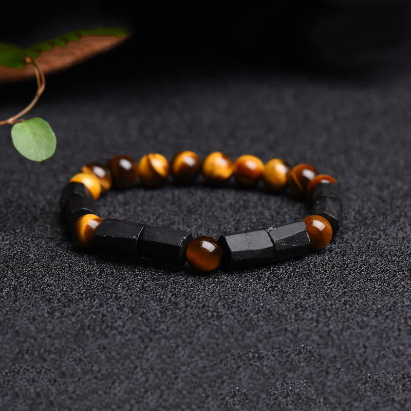 Mythstone Natural Black Tourmaline Tiger Eye Positive Bracelet