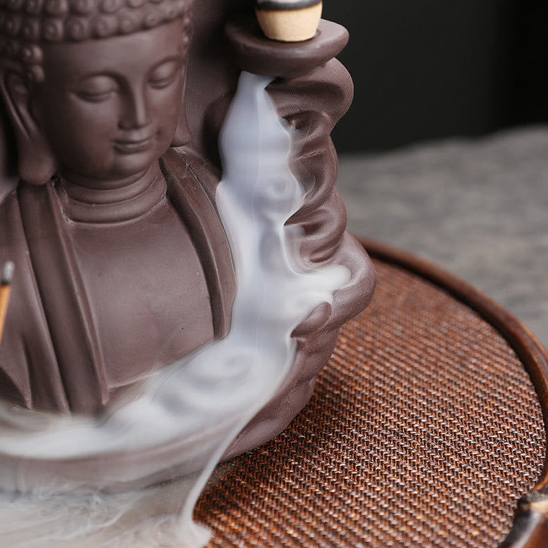 Mythstone Tibetan Avalokitesvara Buddha Lotus Healing Backflow Smoke Fountain Incense Burner