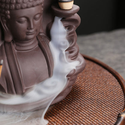 Mythstone Tibetan Avalokitesvara Buddha Lotus Healing Backflow Smoke Fountain Incense Burner