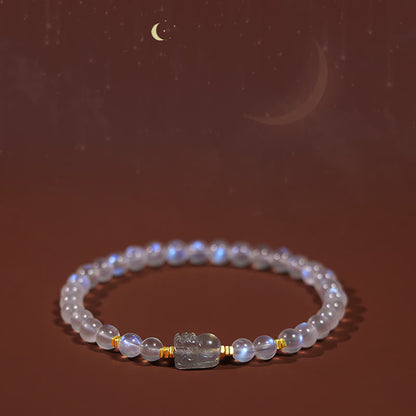 Mythstone 925 Sterling Silver Plated Gold Natural Moonstone PiXiu Healing Bracelet