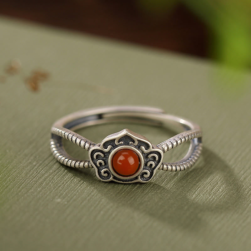 Anillo de plata de ley 925 con cuentas de ágata roja y pensamiento lógico de Mythstone 