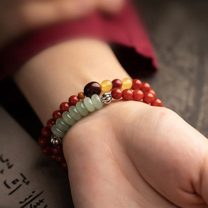 MythStone Chinese Zodiac Natal Buddha Red Agate Small Leaf Red Sandalwood Cinnabar Amulet Blessing Double Wrap Bracelet