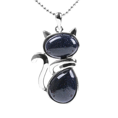 Mythstone Cat Pattern Natural Crystal Protection Necklace Pendant