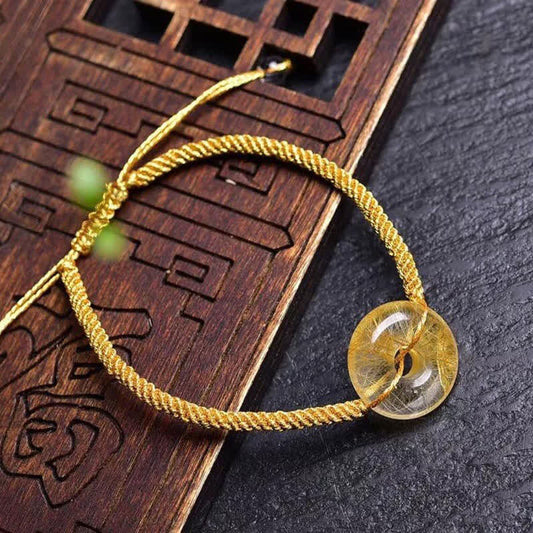 Mythstone Round Citrine Peace Buckle Happiness Braided Bracelet