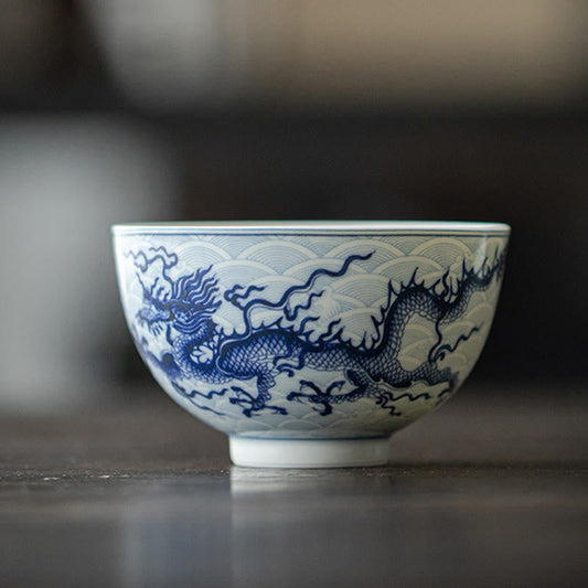 Mythstone Blue Dragon Design Ceramic Teacup Kung Fu Tea Cups