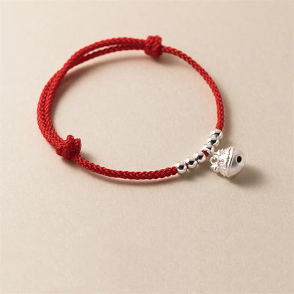 Mythstone Year of the Dragon 925 Sterling Silver Handmade Dragon Carved Success Braided Red Bracelet