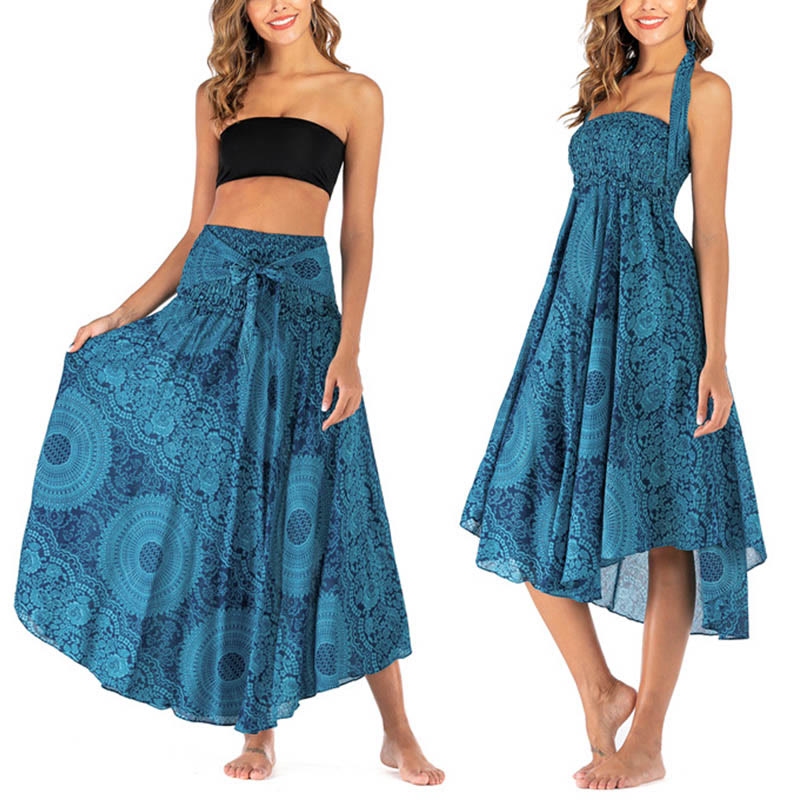 Mythstone Two Style Wear Boho Compass Rose Flower Skirt Dress