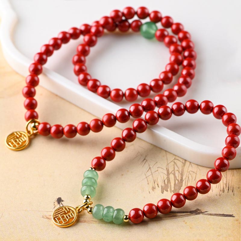 Mythstone Tibetan Cinnabar Green Aventurine Luck Bracelet Necklace