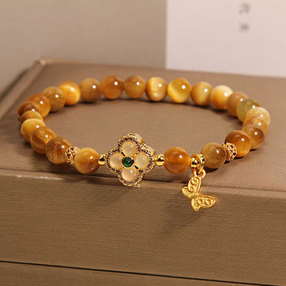 Mythstone Tiger Eye Four Leaf Clover Butterfly Protection Bracelet