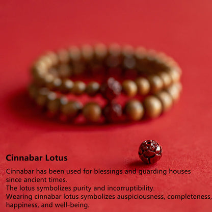 Mythstone Peach Wood Lotus Cinnabar Luck Wealth Bracelet