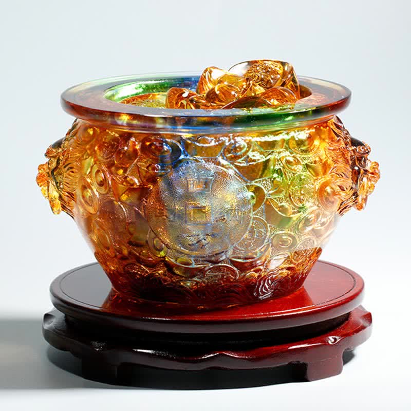 Mythstone Handmade Liuli Crystal Treasure Bowl Art Piece Home Decoration