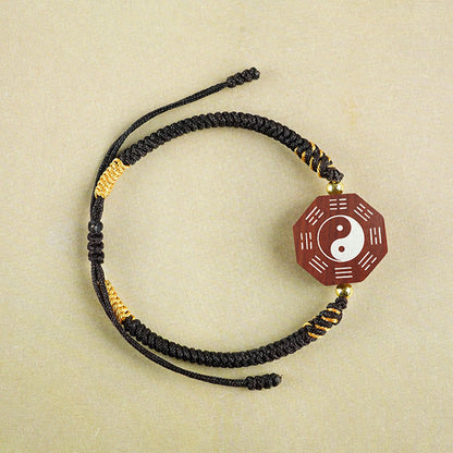 Mythstone Small Leaf Red Sandalwood Jujube Wood Ebony Wood Silver Inlaid Yin Yang Bagua Big Dipper Protection Bracelet