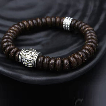 Mythstone Natural Tibetan Coconut Shell Om Mani Padme Hum Positive Bracelet