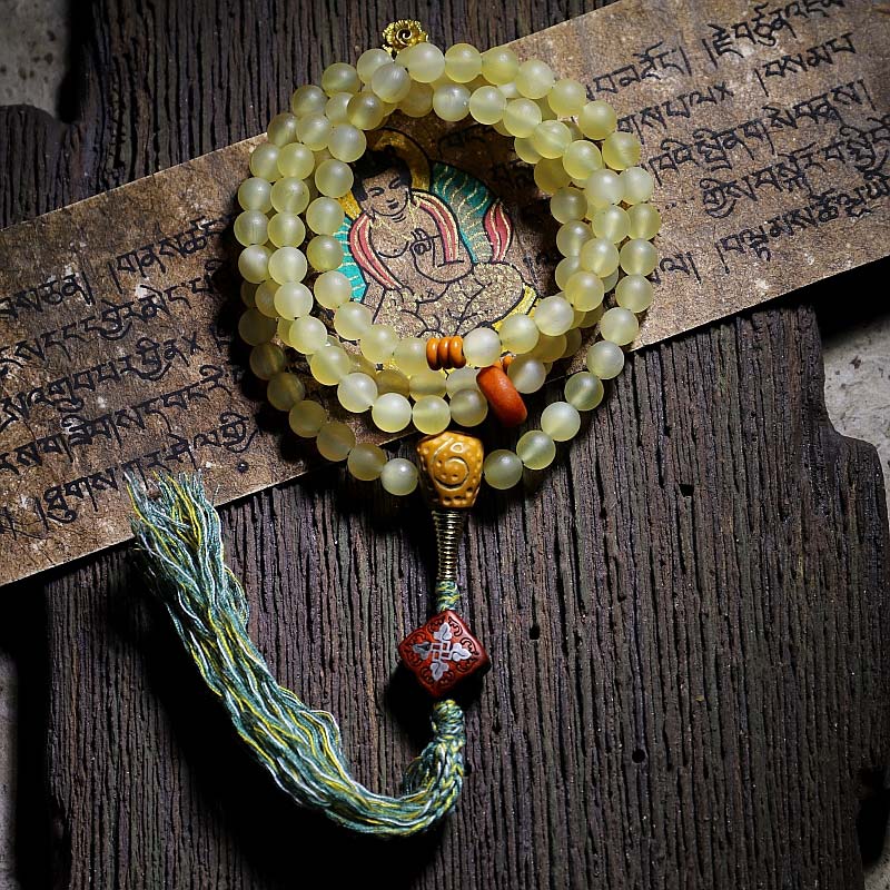 Mythstone 108 Mala Beads Tibet Sheep Horn Amber Luck Bracelet