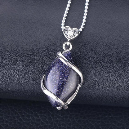 Mythstone Marquise Pattern Natural Crystal Stone Charm Necklace Pendant