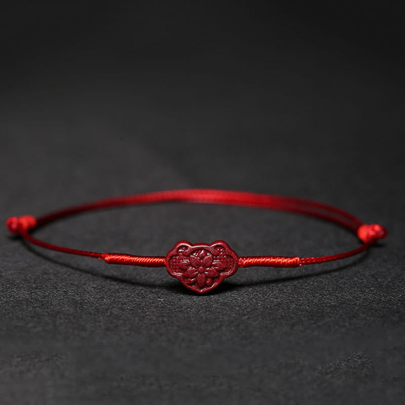 Mythstone Handmade Plum Blossom Four Leaf Clover PiXiu Lotus Koi Fish Cinnabar Blessing Braid Bracelet