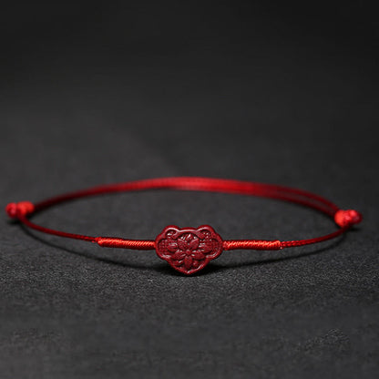 Mythstone Handmade Plum Blossom Four Leaf Clover PiXiu Lotus Koi Fish Cinnabar Blessing Braid Bracelet