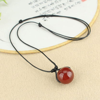 Mythstone Red Agate Bead Confidence Leather Rope Necklace Pendant