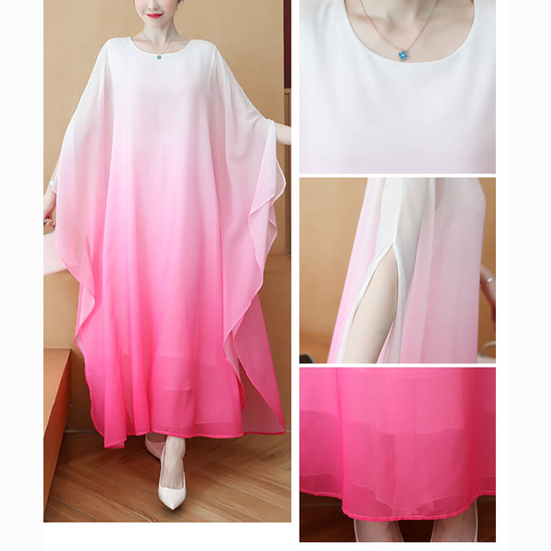 Mythstone Gradient Color Half Sleeve Chiffon Midi Dress Meditation Zen Practice