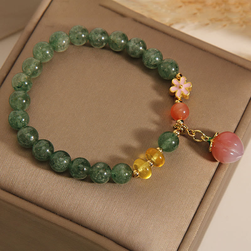 Mythstone Natural Green Strawberry Quartz Love Peach Charm Bracelet