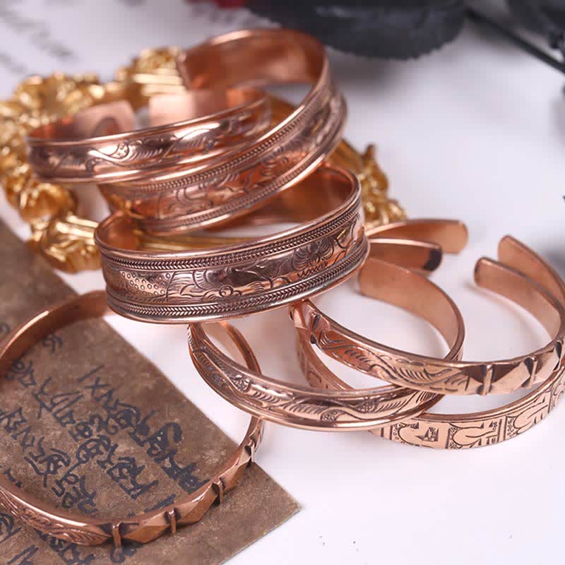 Mythstone Vintage Pattern Luck Balance Copper Cuff Bracelet Bangle