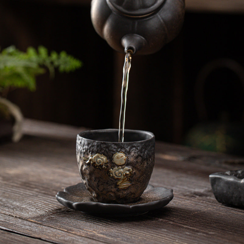 Posavasos de cerámica con diseño de flor de loto vintage de Mythstone, posavasos para taza de té, tapete para té de kung fu