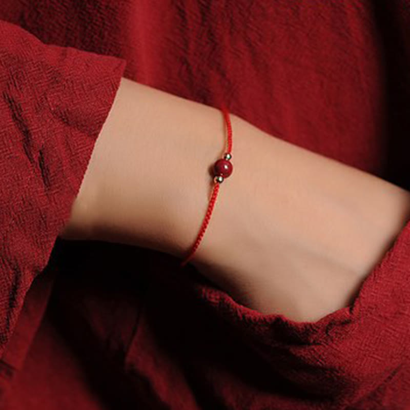 Mythstone 14K Gold Plated Natural Cinnabar Blessing String Braided Bracelet