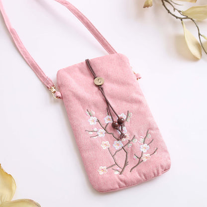 Mythstone Small Embroidered Flowers Crossbody Bag Shoulder Bag Cellphone Bag 11*20cm