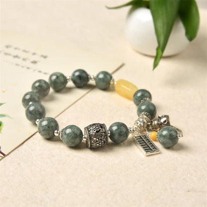 Mythstone 925 Sterling Silver Cyan Jade Amber Abacus Lucky Cat Success Bracelet