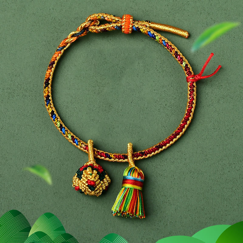 Mythstone Colorful Rope Luck Handmade Zongzi Golden Ball Charm Bracelet