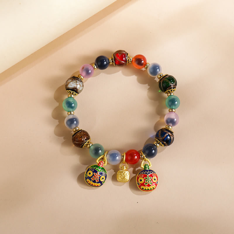 Pulsera de fuerza con cuentas de vidrio Liuli de la familia de bestias devoradoras de oro y ágata de caramelo de colores Mythstone