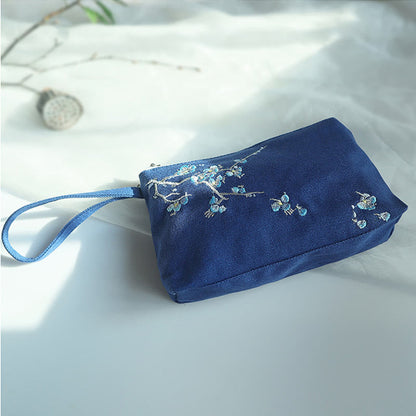 Mythstone Small Flower Plum Cherry Crane Peach Blossom Embroidery Canvas Wallet Shopping Purse