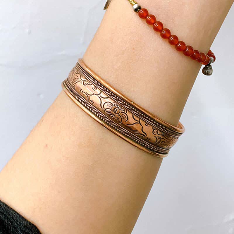 Mythstone Vintage Pattern Luck Balance Copper Cuff Bracelet Bangle