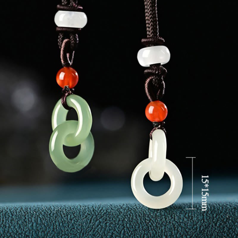 Mythstone Natural Hetian Cyan Jade White Jade Double Peace Buckle Success Necklace Pendant