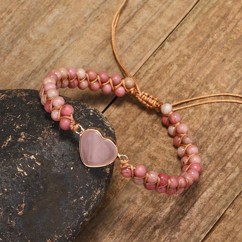 MythStone Natural Rhodonite Love Heart Healing Bracelet