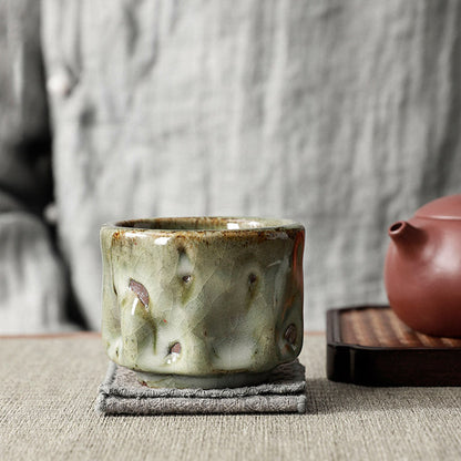 Mythstone Handcrafted Simple Cracked Ice Texture Chinese Jianzhan Ceramic Teacup Kung Fu Tea Cup