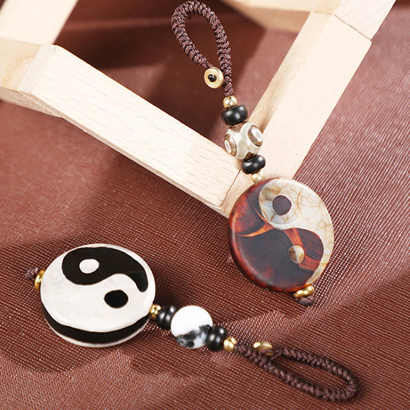 Mythstone Natural Agate Yin Yang Dzi Bead Balance Keychain